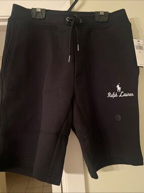 Ralph Lauren Black Athletic Drawstring Shorts with White Logo
